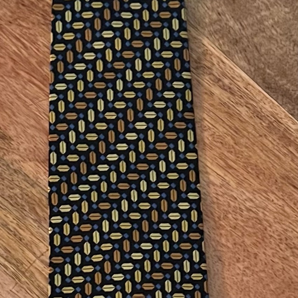 JOS A. BANK MEN’S BLACK, GOLD, YELLOW, BLUE & RUST 100% SILK NECKTIE/PRE-OWNED